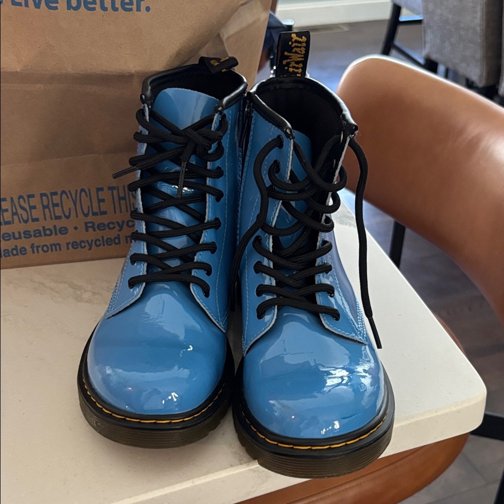 Dr. Martens Light Blue Patent Lace-Up Boots